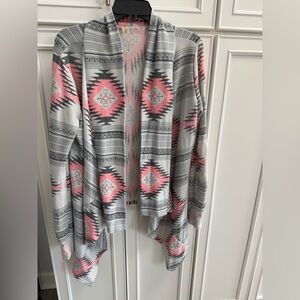 Aztec Patterned Cardigan in Pink and Gray